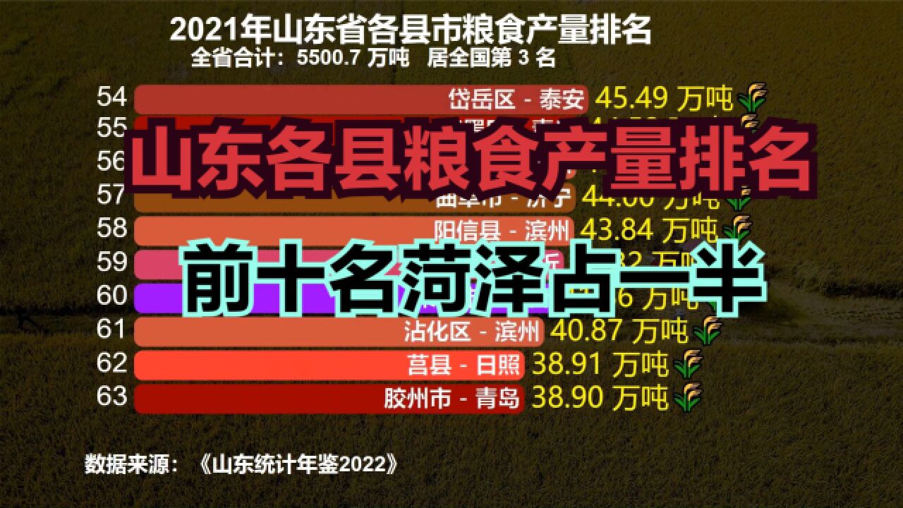 粮食产量越高越穷?2021年山东各县粮食产量排名,前十名菏泽占一半