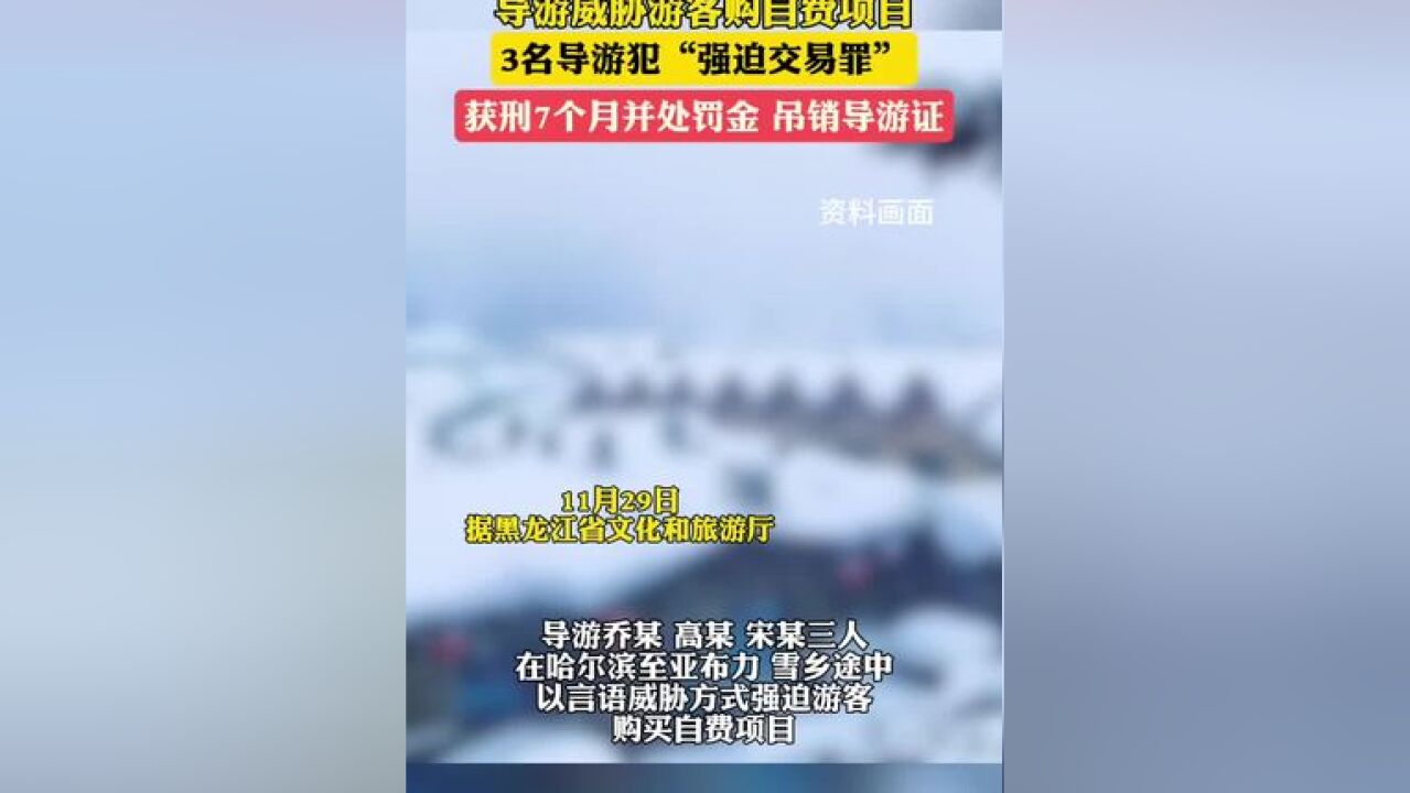 导游威胁游客购自费项目,3名导游犯“强迫交易罪”,获刑7个月并处罚金,吊销导游证