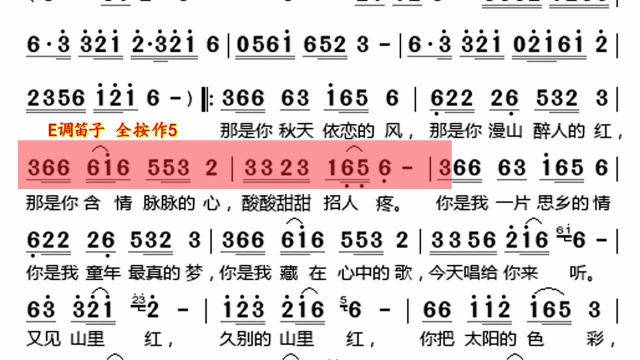 动态乐谱《又见山里红》笛子版,在家轻松学习看乐谱