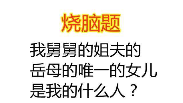 烧脑题:我舅舅的姐夫的岳母的唯一的女儿是我的什么人?