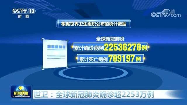 世卫:全球新冠肺炎确诊超2253万例