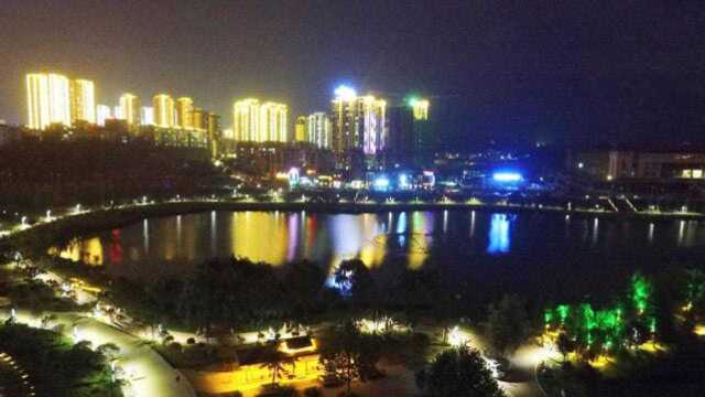 贵州省,兴仁县,夜景,东湖,航拍