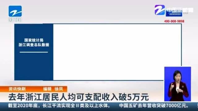 国家统计局:去年浙江居民人均可支配收入破5万元