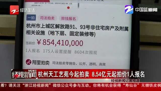 杭州天工艺苑今起拍卖 8.54亿元起拍价1人报名