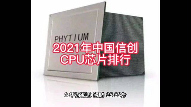 2021年中国信创CPU芯片排行