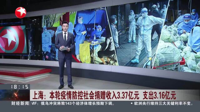 上海:本轮疫情防控社会捐赠收入3.37亿元 支出3.16亿元