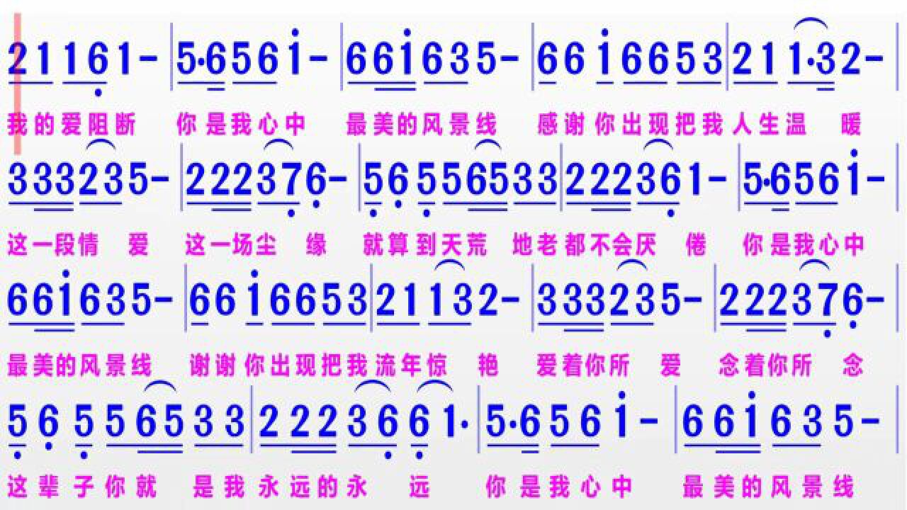动态伴奏be调《心中最美的风景线dj版》的同步彩色简谱