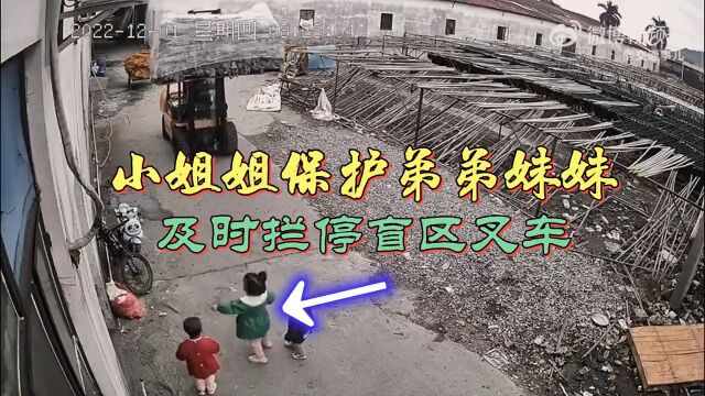 姐姐拦停盲区叉车,保护弟弟妹妹,真棒#社会百态 #道路千万条安全第一条 #支持抖音传播正能量