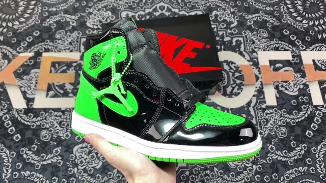 耐克Nike Air Jordan 1 HIGH AJ1 乔1 小闪电墨绿 黑色漆皮男子休闲篮球鞋 332550多乐潮鞋