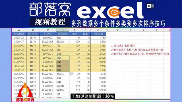 excel多列数据多个条件多类别多次排序技巧视频