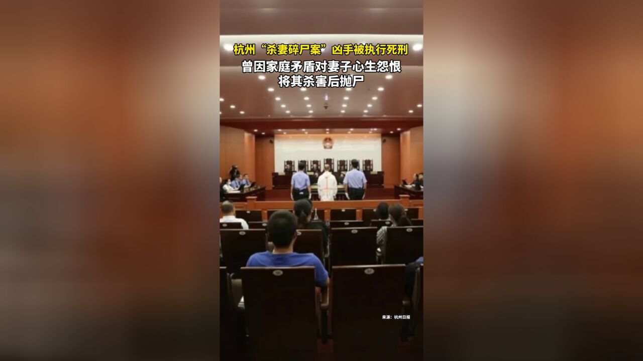 杭州“杀妻碎尸案”凶手被执行死刑