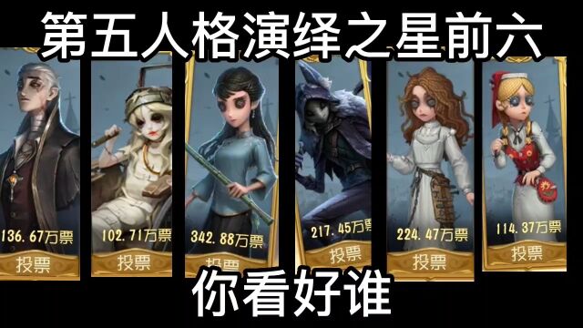 第五人格演绎之星前六名!守夜人一鸣惊人,古董商一枝独秀