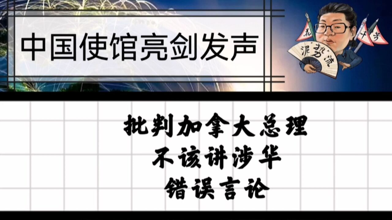 花千芳:中国使馆亮剑发声,批判加拿大总理,不该讲涉华错误言论