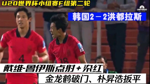 U20世界杯:韩国22洪都拉斯,戴维鲁伊斯点射+染红,朴昇浩扳平