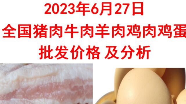 2023年06月27日全国猪肉牛肉羊肉鸡肉鸡蛋批发价格日报走势分析