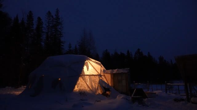 冬季露营与我的狗在温室里,冰风暴,建设离网小木屋|齿轮修理