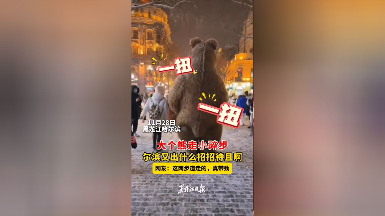 大个熊走小碎步 尔滨又出什么招招待且啊,网友:这两步真带劲