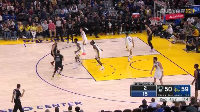 NBA常规赛：篮网vs勇士第2节英文原声回放