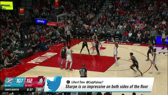 NBA常规赛：雷霆vs开拓者第4节英文原声回放