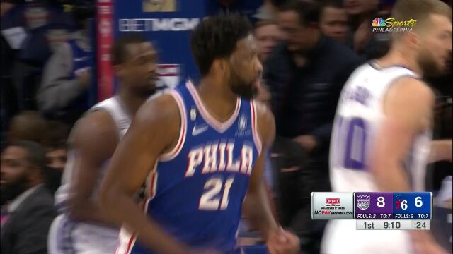 登帝连线他来啦！恩比德接哈登传球箭步流星一飞冲天