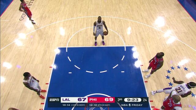 NBA常规赛：湖人vs费城第3节英文原声回放