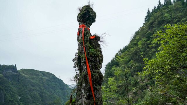 贵州大山悬崖发现一奇石,像个怀抱婴儿的美女,栩栩如生