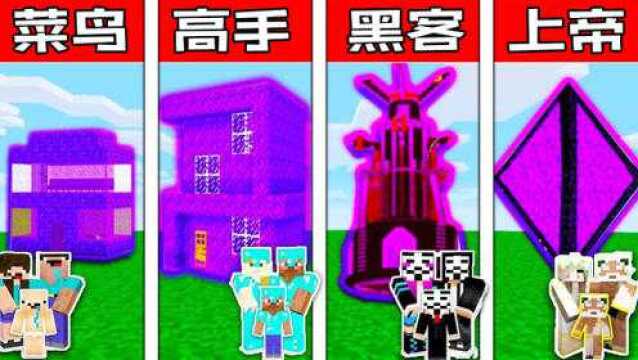 我的世界Minecraft菜鸟vs高手vs黑客vs上帝:科幻门户建设挑战