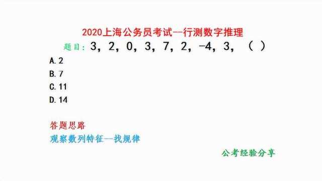 2020上海公考真题,3,2,0,3,7,2,4,3,下一个数是什么