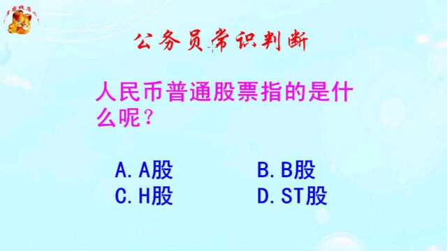 公务员常识判断,人民币普通股票指的是什么呢?是A股吗