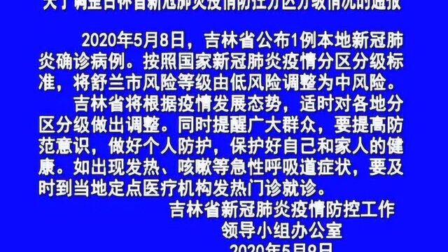 关于调整吉林省疫情防控分区分级情况的通报