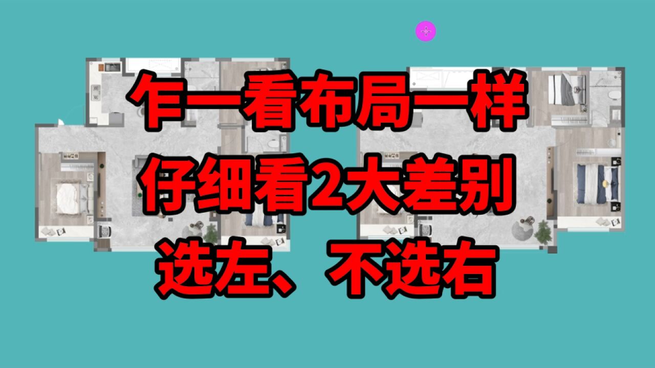 这俩户型乍一看布局一样,仔细看有2大差别!建议选左边不选右边