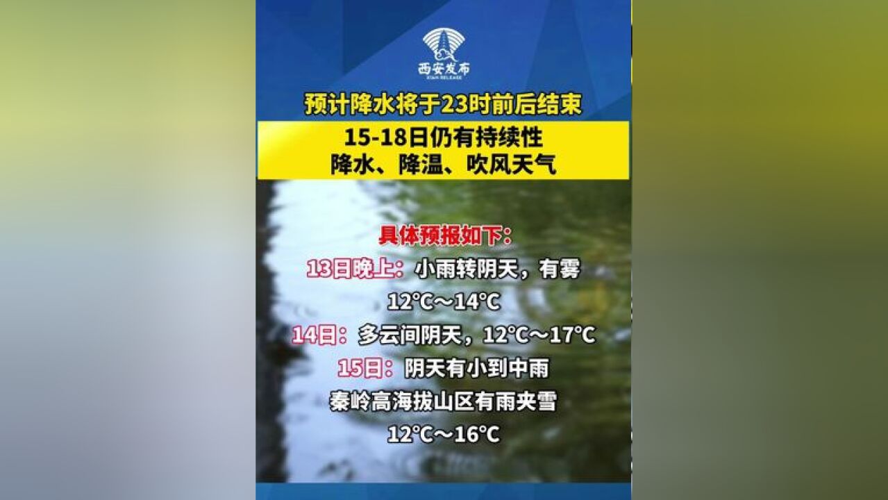 西安市气象台11月13日16时发布天气预报