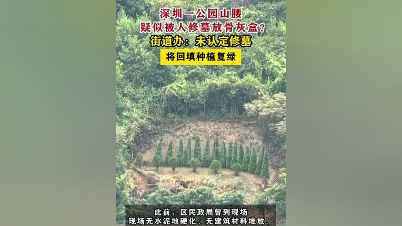 深圳一公园山腰疑似被人修墓放骨灰盒 街道办:未认定修墓,将回填种植复绿