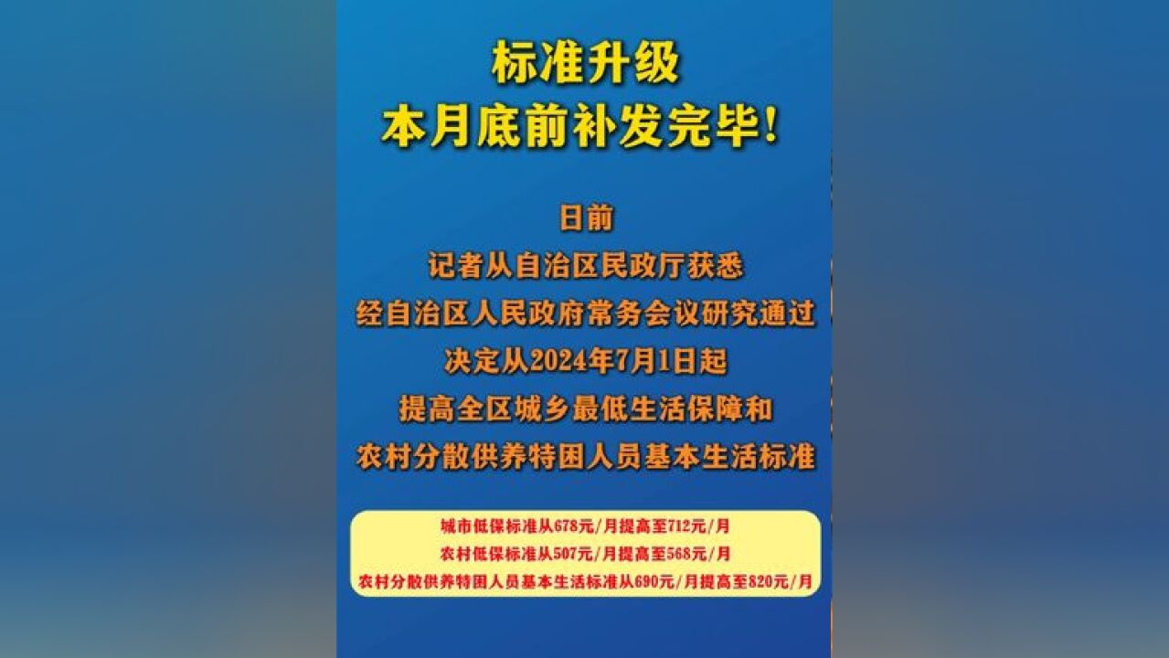 标准升级,本月底前补发完毕!