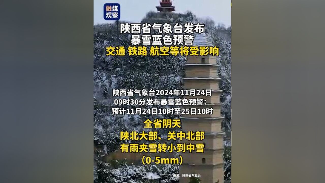 陕西省气象台发布暴雪蓝色预警