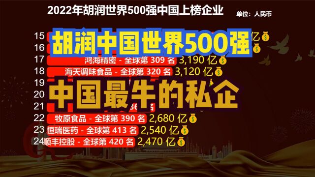 中国最强的35家私营企业排名!2022胡润世界500强中国入围名单