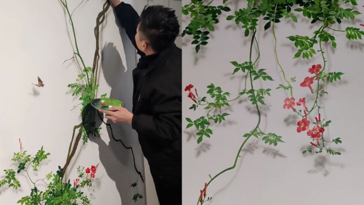 男子用3年自学裸眼3D墙绘,所画植物栩栩如生,仿佛见到了实物