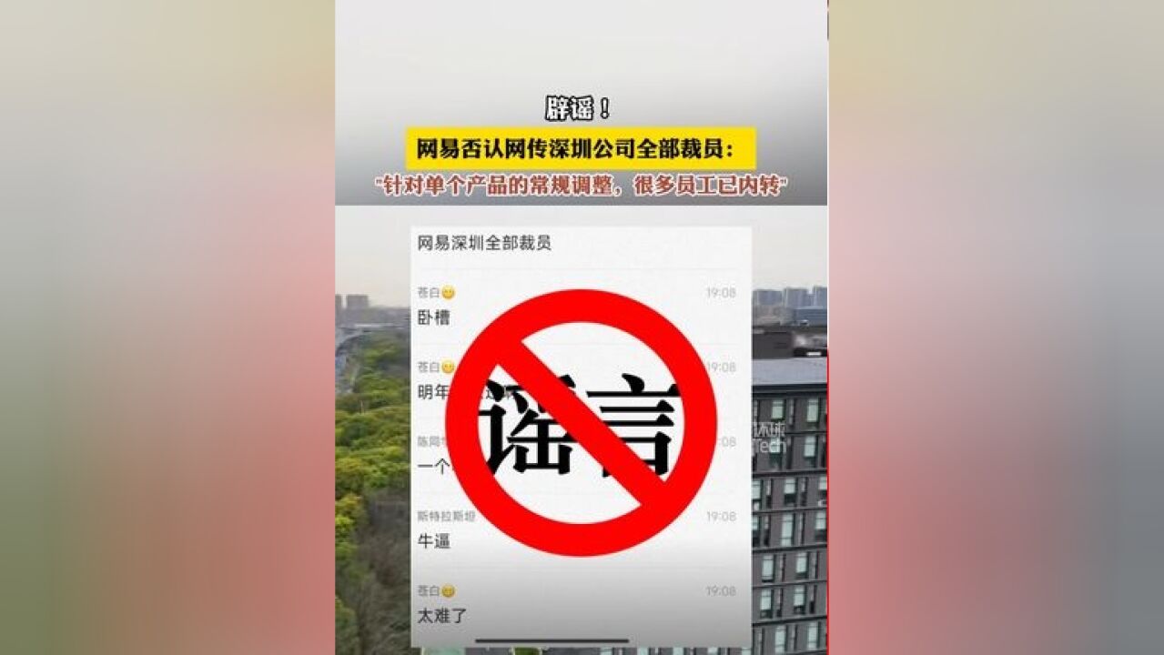 否认网传深圳公司全部裁员 :针对单个产品的常规调整,很多员工已内转