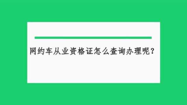 网约车从业资格证怎么查询办理呢?