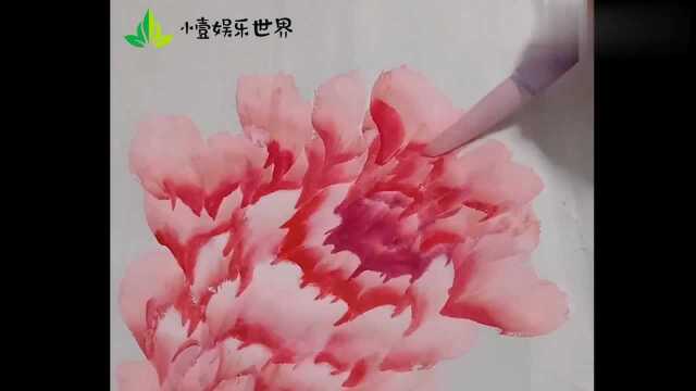 高手用毛笔画牡丹花,虽然看着很简单,但是画起来超难