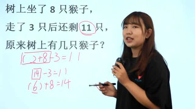 一年级经典题目,树上来了8只猴,走了3只,还剩11只,原来有几只