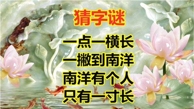 考住你的猜字谜题:一点一横长,一撇到南洋,打一字