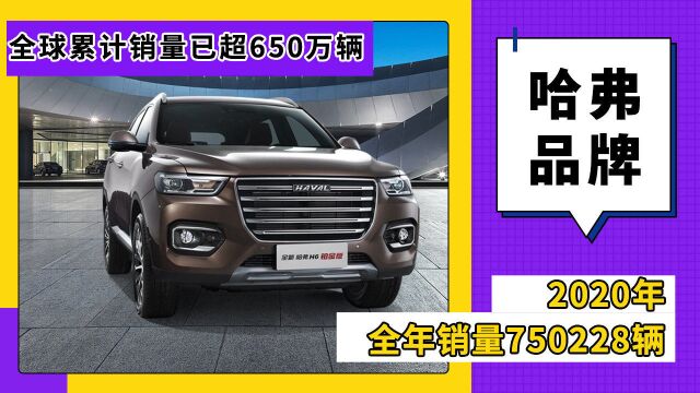 哈弗品牌2020年全年销量750228辆,全球累计超650万