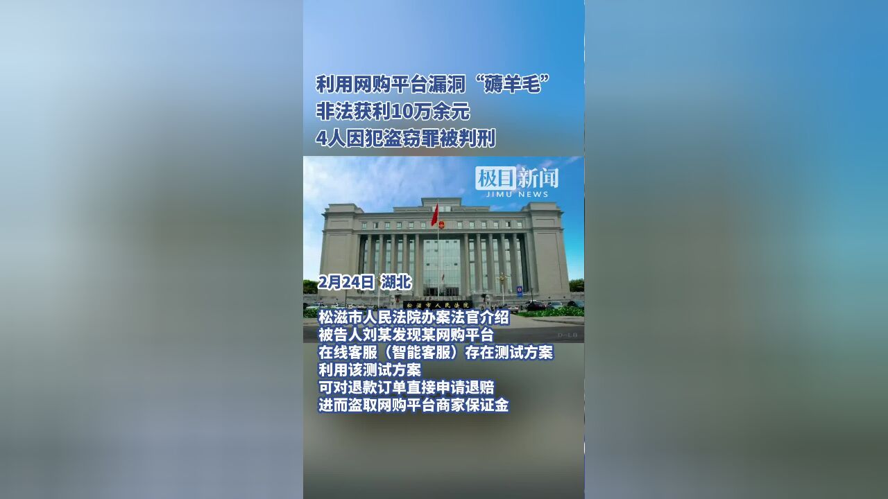 利用网购平台漏洞“薅羊毛”10万余元 4人因犯盗窃罪被判刑