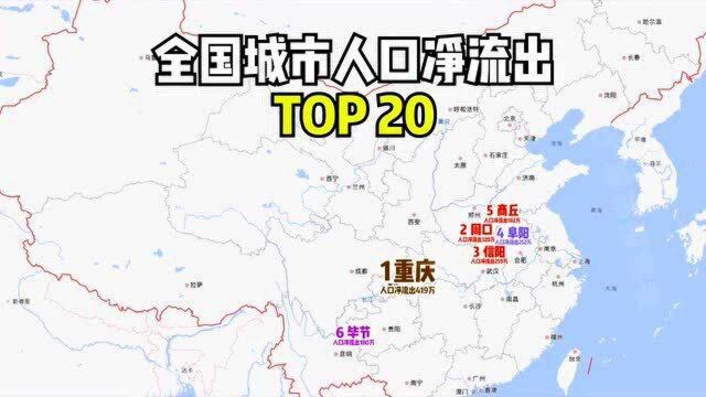 数据可视化最新!全国城市人口净流出TOP20,看看你所在的省份是否上榜