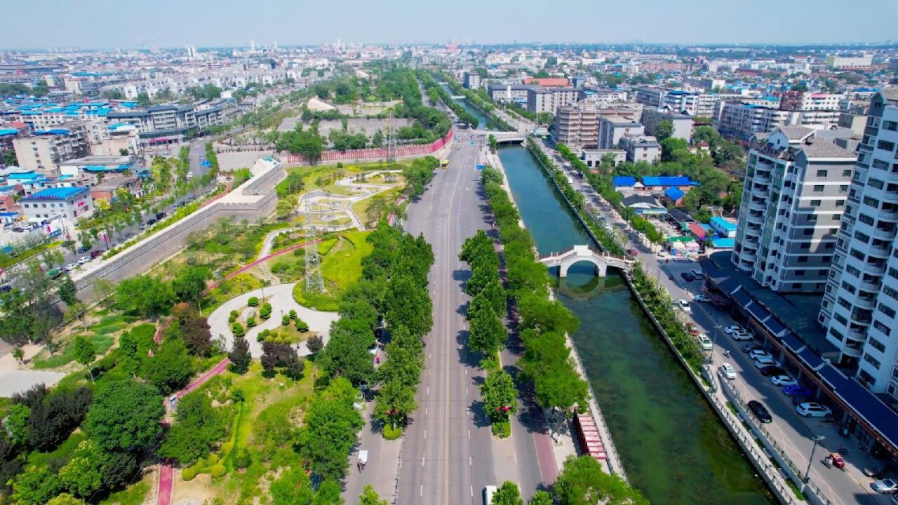 航拍开封健康主题公园(滨河路中段)夏日美丽