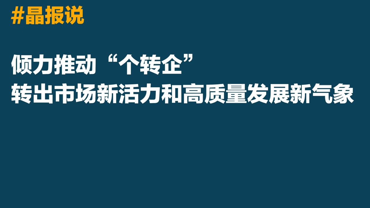 晶报说丨倾力推动“个转企”,转出市场新活力和高质量发展新气象