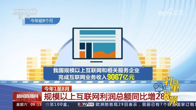 今年1至8月,规模以上互联网利润总额同比增28%