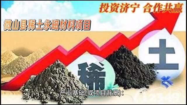 微山县稀土永磁材料项目优势:交通便利.项目地点位于微山经济技术开发区内,投资概算(单位: 10.06亿元人民币)拟征地70余亩,合作方式独资、合资...