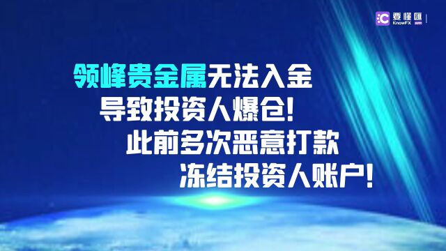 要懂汇:领峰贵金属无法入金导致投资人爆仓!恶意打款冻结账户!